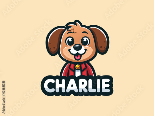 Charlie Dog logo design. Cartoon dog face. Colorful dog logo design template. Vector illustration Animal logotype concept.