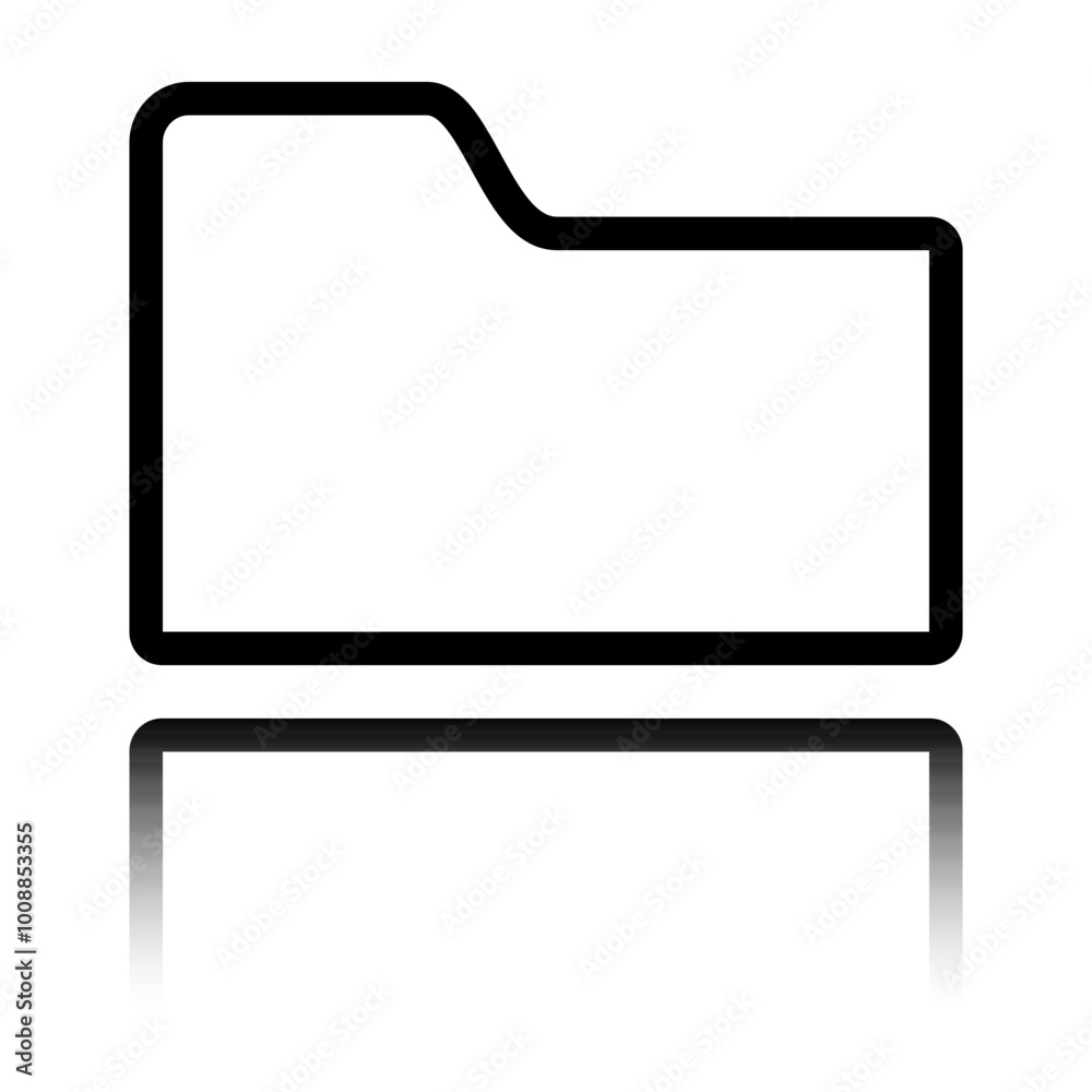 Documents folder simple icon. Flat design. Black icon with mirror reflection. White background