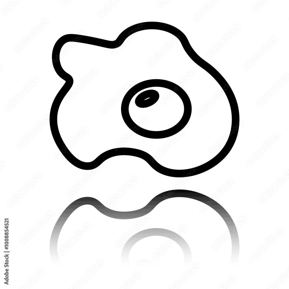 Egg fried simple icon. Flat design. Black icon with mirror reflection. White background Egg fried simple icon. Flat design. Black icon with mirror reflection. White background