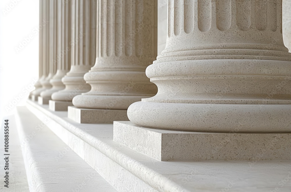 The row of classical columns with steps , isolated on white background,  , copy space for text,