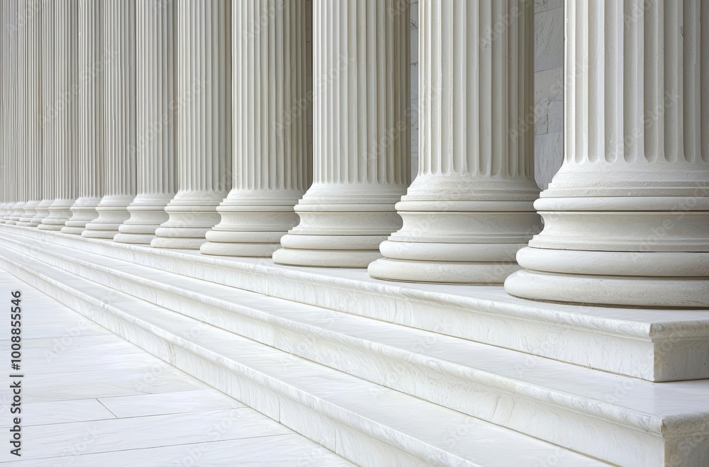 Fototapeta premium The row of classical columns with steps , isolated on white background, , copy space for text,