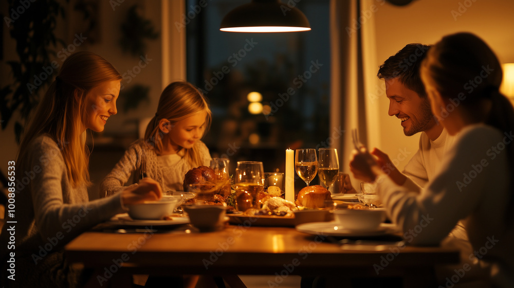 caucasian families have dinner at cozy home atmosphere caucasian families have dinner at cozy home atmosphere