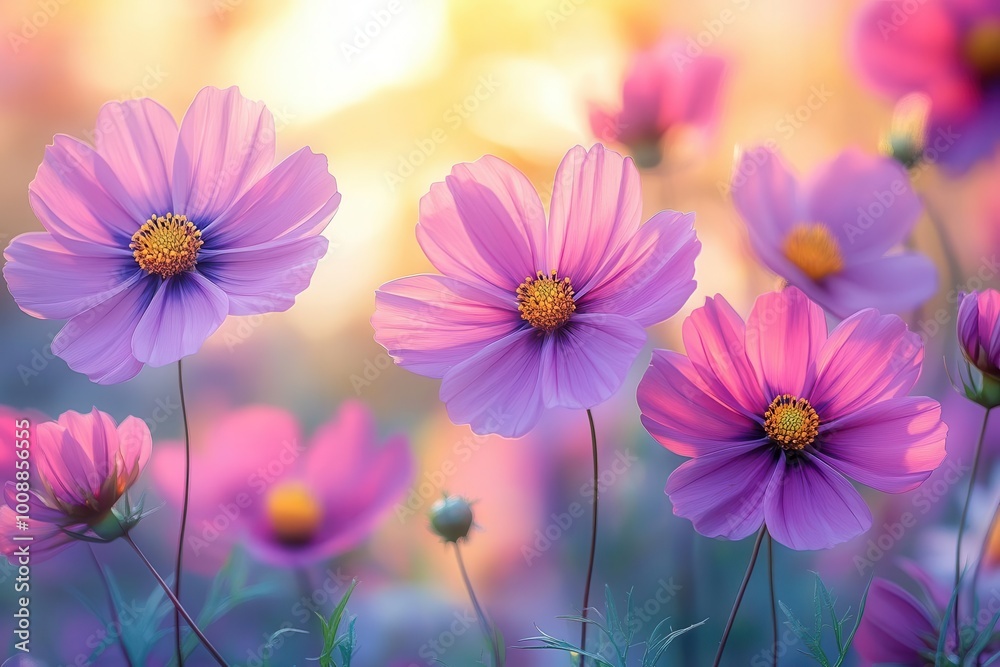 beautiful closeup of a colorful field of cosmos flowers basking in sunlight during summer illustrating natures artistic brilliance with soft focus and vibrant hues beautiful closeup of a colorful field of cosmos flowers basking in sunlight during summer illustrating natures artistic brilliance with soft focus and vibrant hues