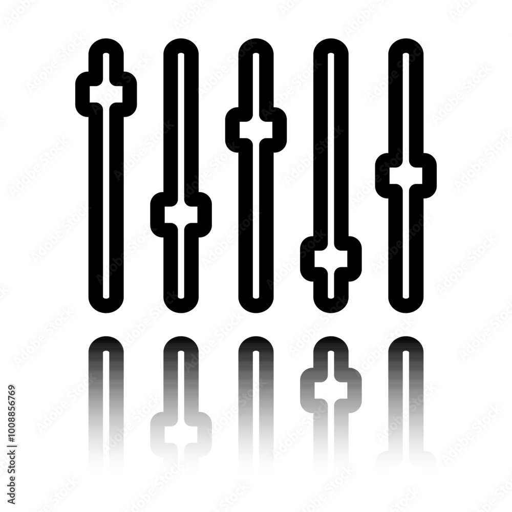Equalizer slider simple icon. Flat design. Black icon with mirror reflection. White background Equalizer slider simple icon. Flat design. Black icon with mirror reflection. White background