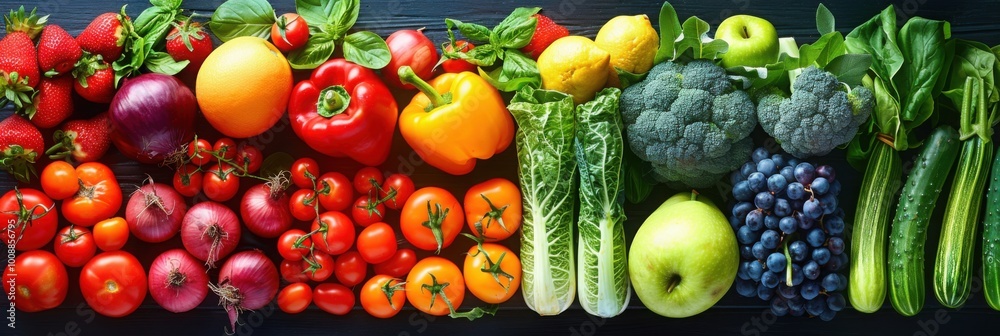 A vibrant display of fresh tomatoes, cucumbers, broccoli, and apples, arranged in a rainbow of colors, highlighting the beauty of farm-fresh, nutritious produce.
A vibrant display of fresh tomatoes, cucumbers, broccoli, and apples, arranged in a rainbow of colors, highlighting the beauty of farm-fresh, nutritious produce.