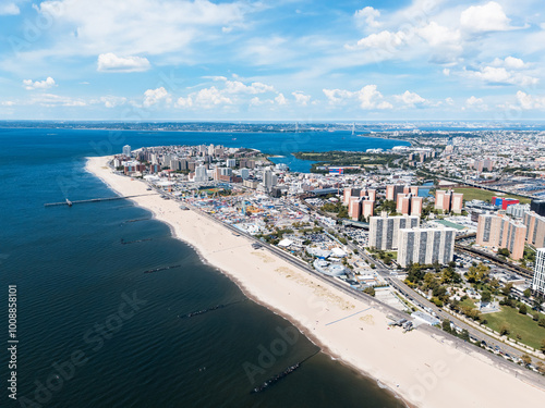 Areal view of Coney Island and Brighton Beach seashore, New York City, United States