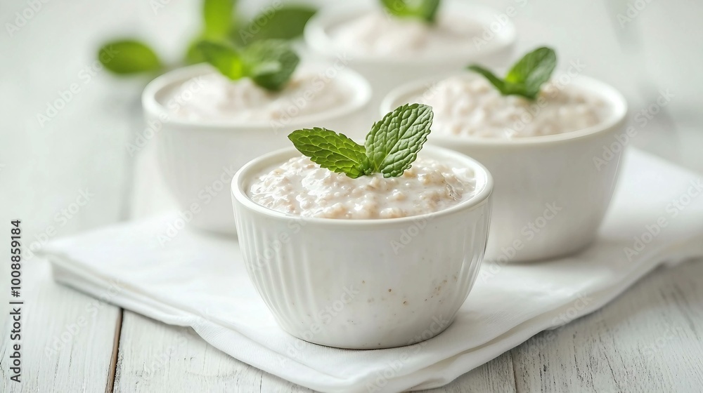 Delightful Coconut Pudding with Fresh Mint Garnish – A Simple and Healthy Dessert Delightful Coconut Pudding with Fresh Mint Garnish – A Simple and Healthy Dessert