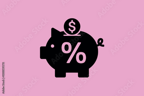 Piggy bank with percentage symbol on the front, business, finance and savings concept.