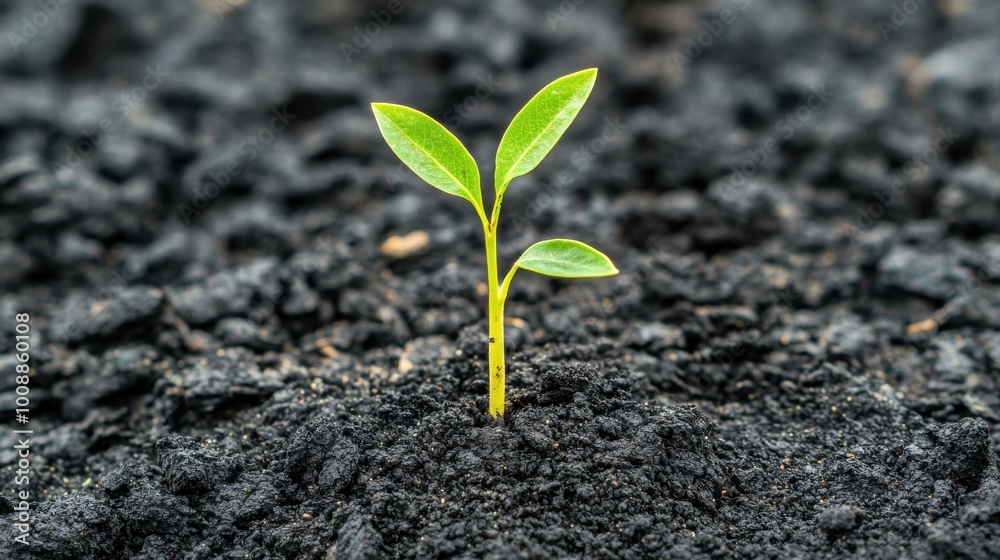 Tiny Green Plant Sprout Growing in Dark Soil New Life Nature Growth