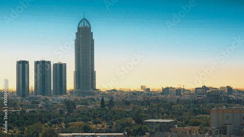 The tallest tower in Erbil in the Kurdistan Region of Iraq. A picture of the towers in Erbil.