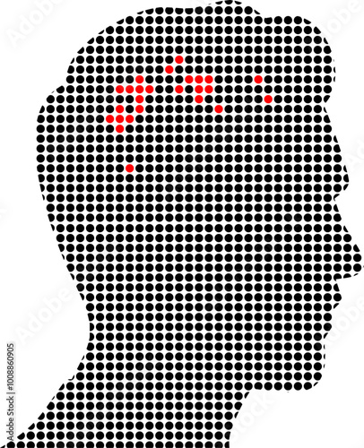 Vektor Silhouette - Kopf vom Mann im Profil - Punkte Signale Muster - Hirnforschung und Psychologie - Verhalten