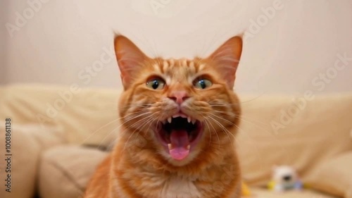 The awkwardly beautiful cat is smiling