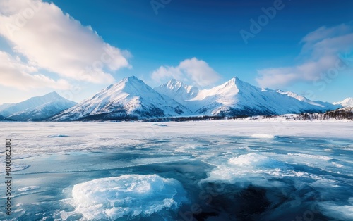 Wallpaper Mural Expansive icy landscape with distant mountains, cold and beautiful Winter  Ice  Scenery, Majesty Torontodigital.ca