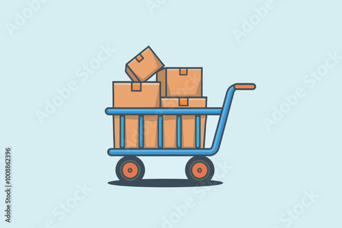 Cart carrying cardboard boxes, delivery and logistics concept.