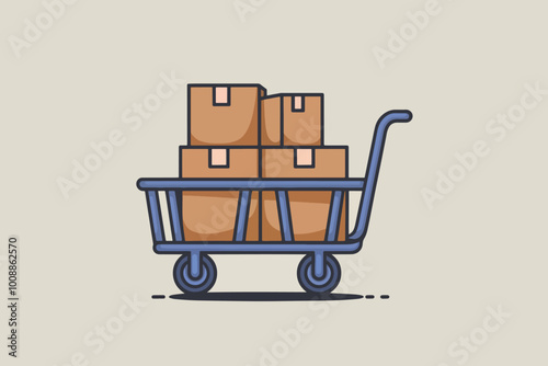 Cart carrying cardboard boxes, delivery and logistics concept.