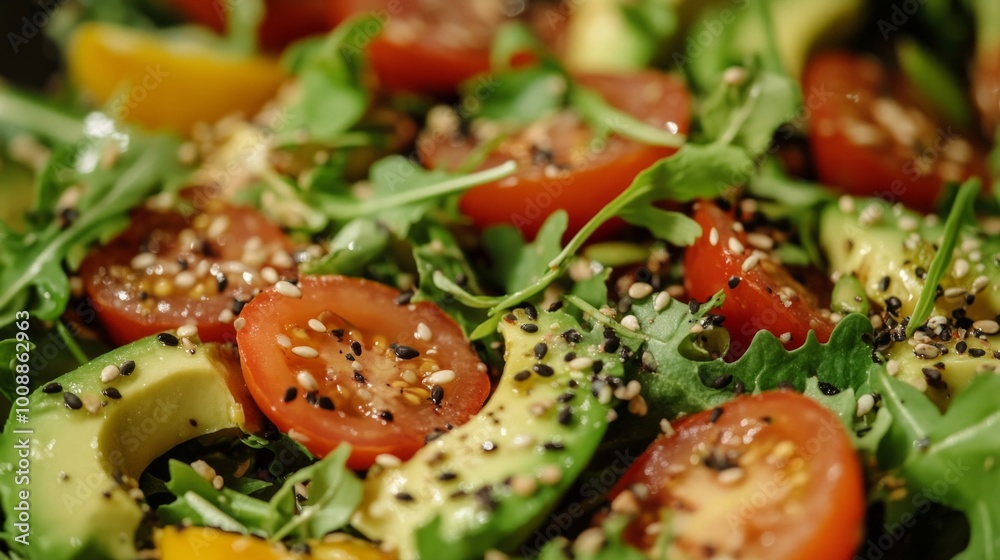 A close-up of a colorful vegan salad with fresh greens, avocado slices, tomatoes, and seeds, symbolizing the growing trend of healthy eating and plant-based diets. A close-up of a colorful vegan salad with fresh greens, avocado slices, tomatoes, and seeds, symbolizing the growing trend of healthy eating and plant-based diets.