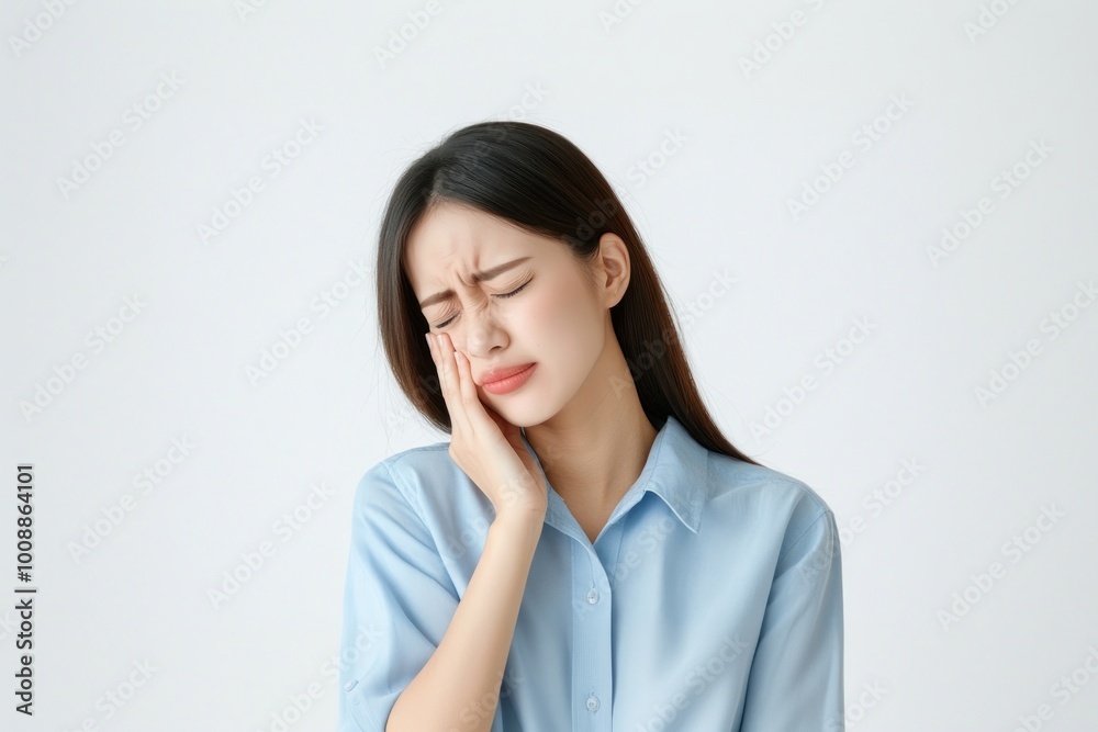 Asian woman is having tooth pain discomfort expression toothache. Asian woman is having tooth pain discomfort expression toothache.