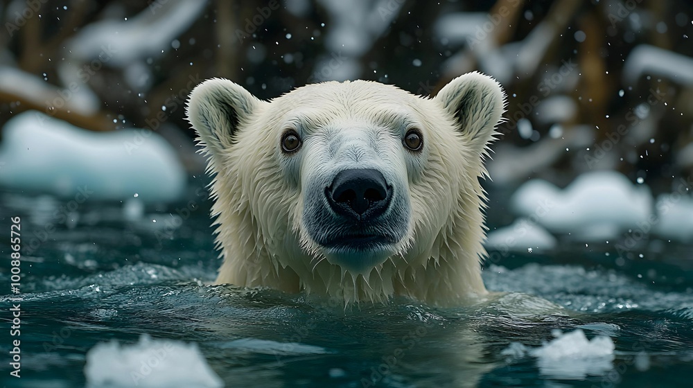 Fototapeta premium Polar Bear in Water - A Close Up of a Polar Bear Swimming in the Arctic