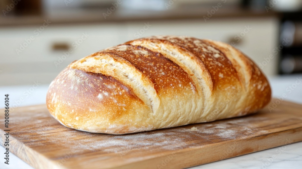 Freshly Baked Artisan Bread on Wooden Board Freshly Baked Artisan Bread on Wooden Board