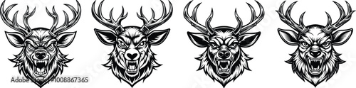Angry deer face mascot logo salute 