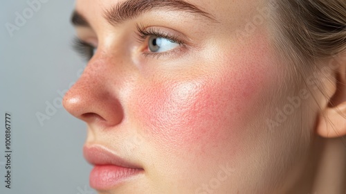 Close-Up of Woman's Cheek Showing Visible Signs of Rosacea for Healthcare Awareness
