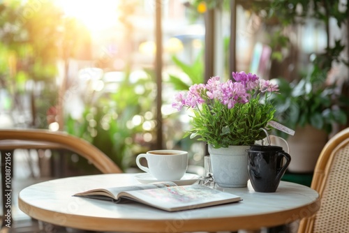 Coffee Break with Flowers and a Book