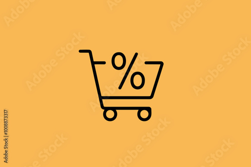 Shopping cart with percentage symbol, shopping, promotion and discount concept.