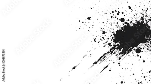 Abstract black ink splatters on white background.