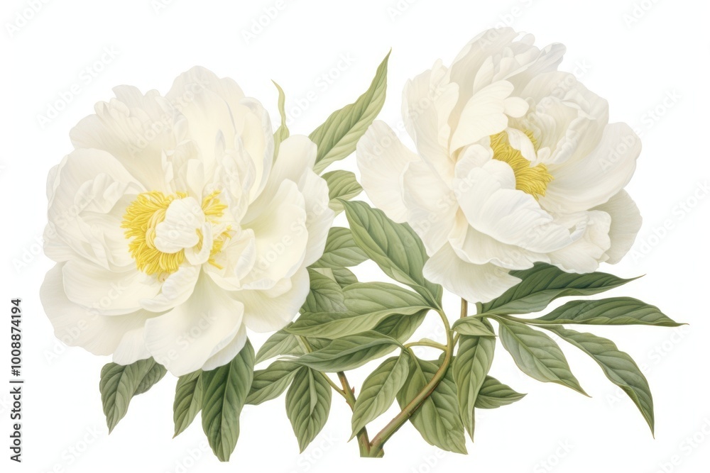 Elegant white peony flowers illustration Elegant white peony flowers illustration