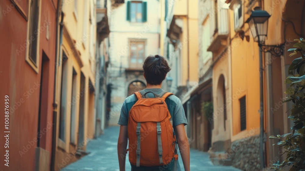 A young traveler with a backpack standing in front of an iconic world-famous landmark, taking photos and representing the freedom and excitement of travel A young traveler with a backpack standing in front of an iconic world-famous landmark, taking photos and representing the freedom and excitement of travel