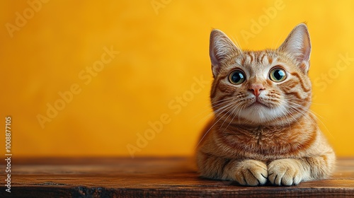 Wallpaper Mural Portrait of a dressed up funny cat in a yellow knitted hat and scarf is looking up. An autumn cat in a cozy atmosphere Torontodigital.ca