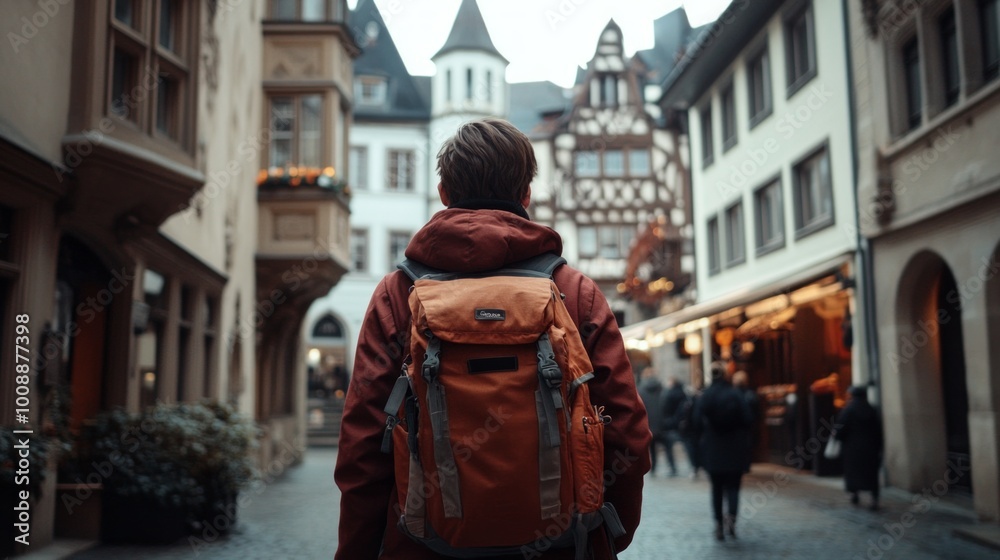 A young traveler with a backpack standing in front of an iconic world-famous landmark, taking photos and representing the freedom and excitement of travel A young traveler with a backpack standing in front of an iconic world-famous landmark, taking photos and representing the freedom and excitement of travel