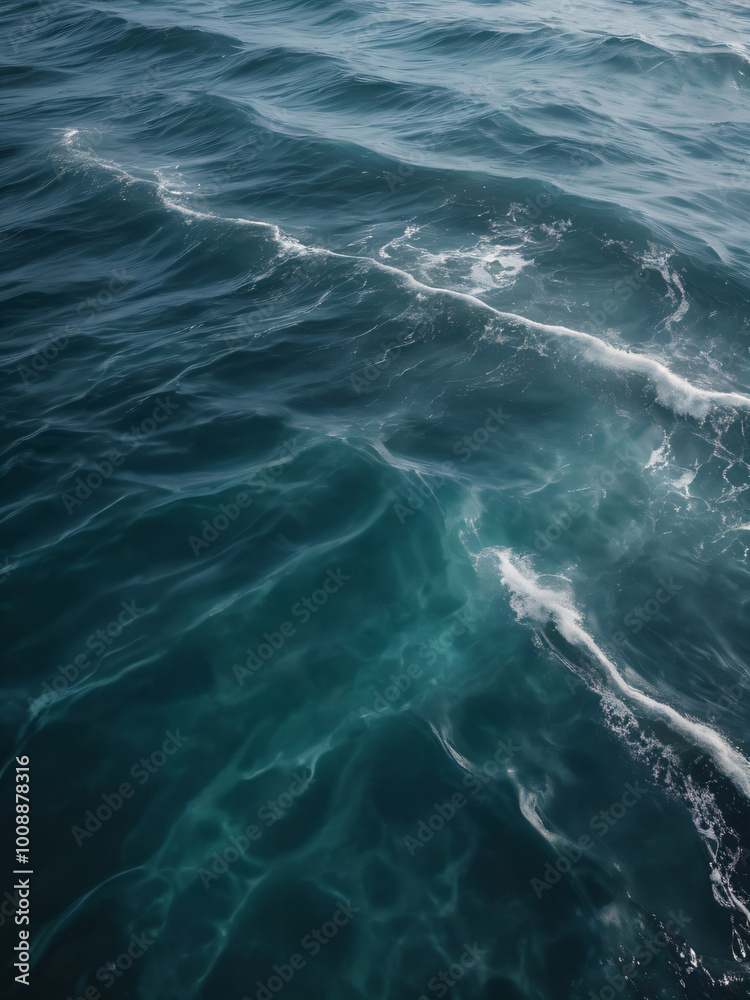 Fototapeta premium The sea’s surface dances with waves, a deep and mysterious blue.
