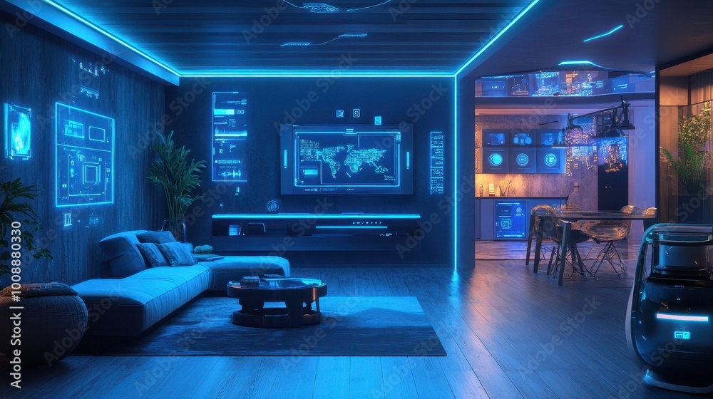 Futuristic and Neon-Lit Home Entertainment Space Futuristic and Neon-Lit Home Entertainment Space