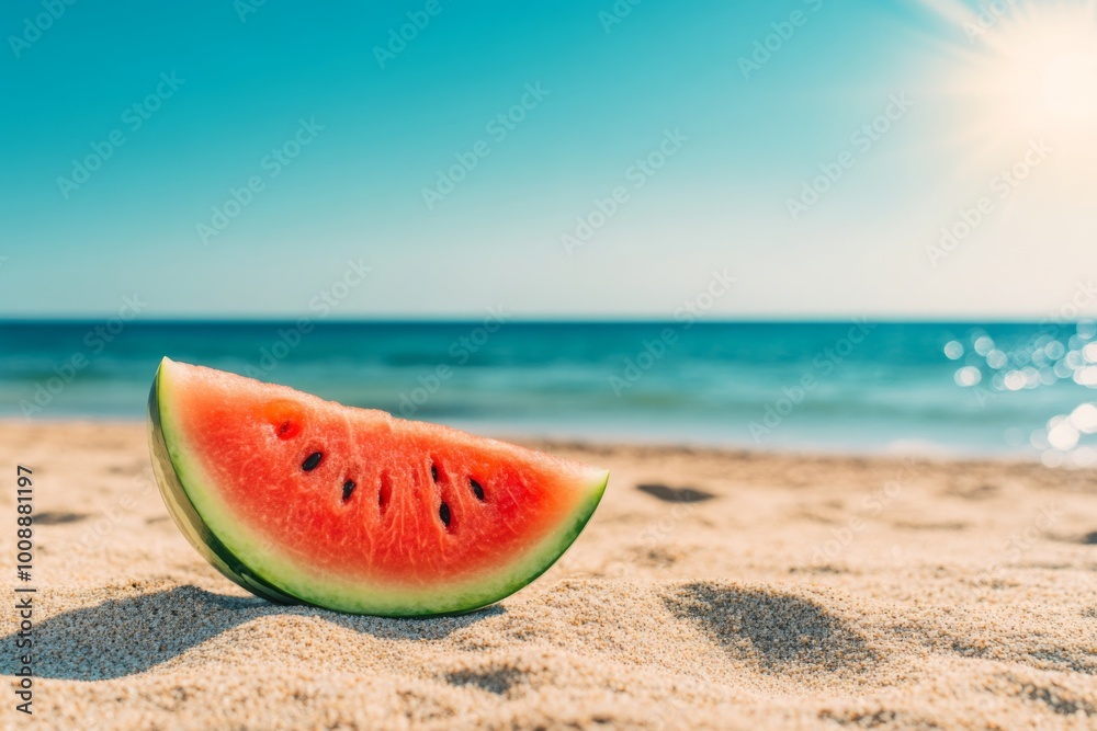Watermelon Slice on a Sandy Beach Watermelon Slice on a Sandy Beach