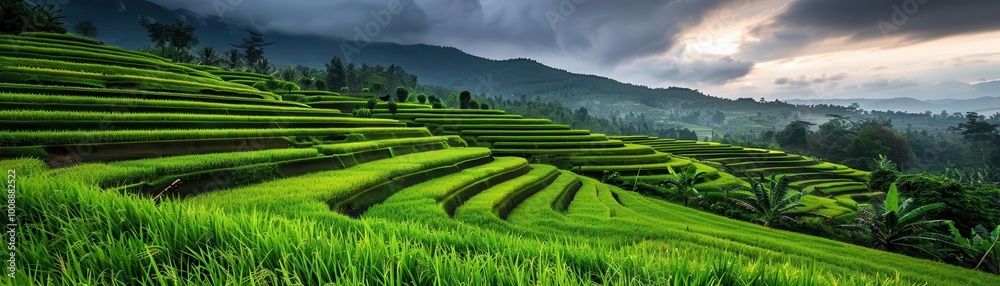 Terraced fields with lush crops, grand and expansive, Rural, Soft greens, Photograph, Agricultural beauty Terraced fields with lush crops, grand and expansive, Rural, Soft greens, Photograph, Agricultural beauty