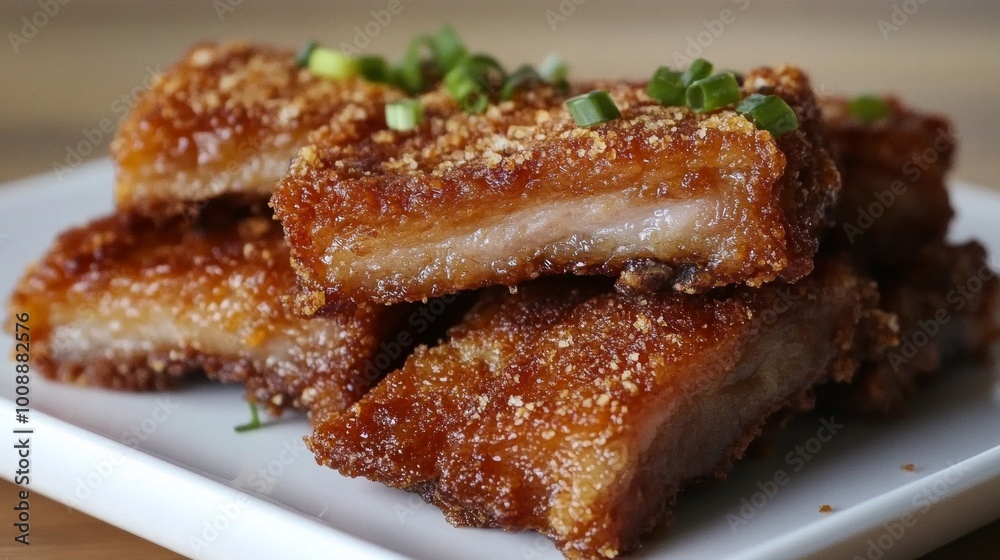 Crispy pork belly is delicious with its crunchy skin and tender meat, mildly salty and perfectly balanced, especially tasty when paired with dipping sauce. Crispy pork belly is delicious with its crunchy skin and tender meat, mildly salty and perfectly balanced, especially tasty when paired with dipping sauce.