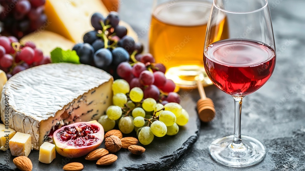Indulge in a Gourmet Cheese and Wine Selection with Fresh Fruits and Nuts Indulge in a Gourmet Cheese and Wine Selection with Fresh Fruits and Nuts