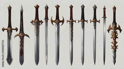 Set of Swords Isolated on Transparent Background, Generative AI 
