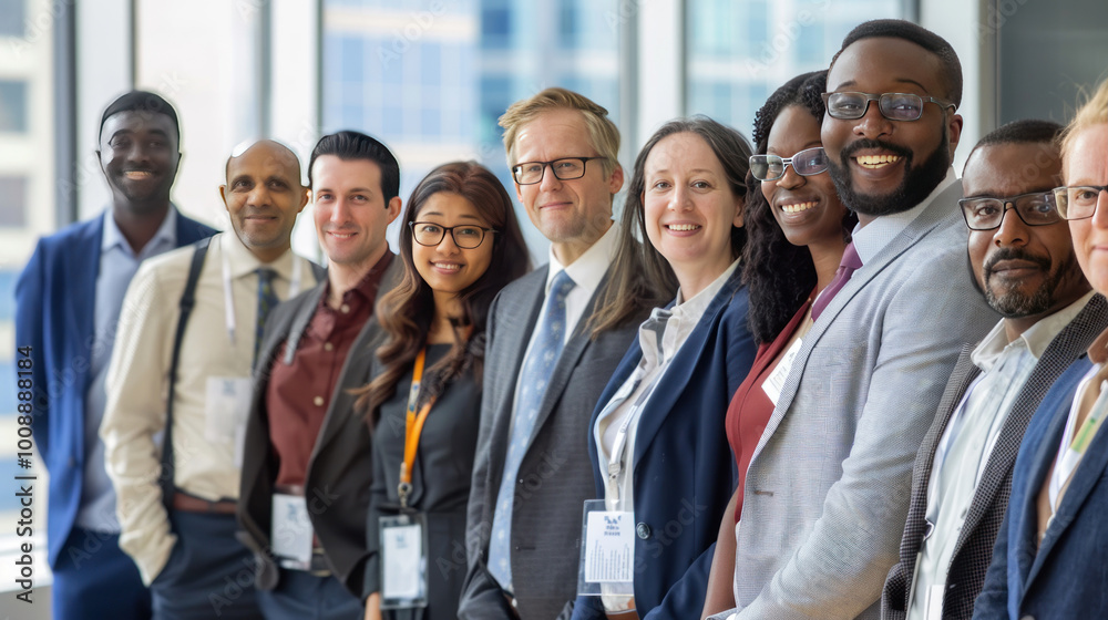 A group of diverse business professionals attending an international leadership program, focusing on leadership development for emerging global markets. A group of diverse business professionals attending an international leadership program, focusing on leadership development for emerging global markets.