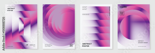 Modern gradient poster background vector set. Minimalist cover template with monotone perspective geometric prism shapes collection. Ideal design for social media, cover, banner, flyer.