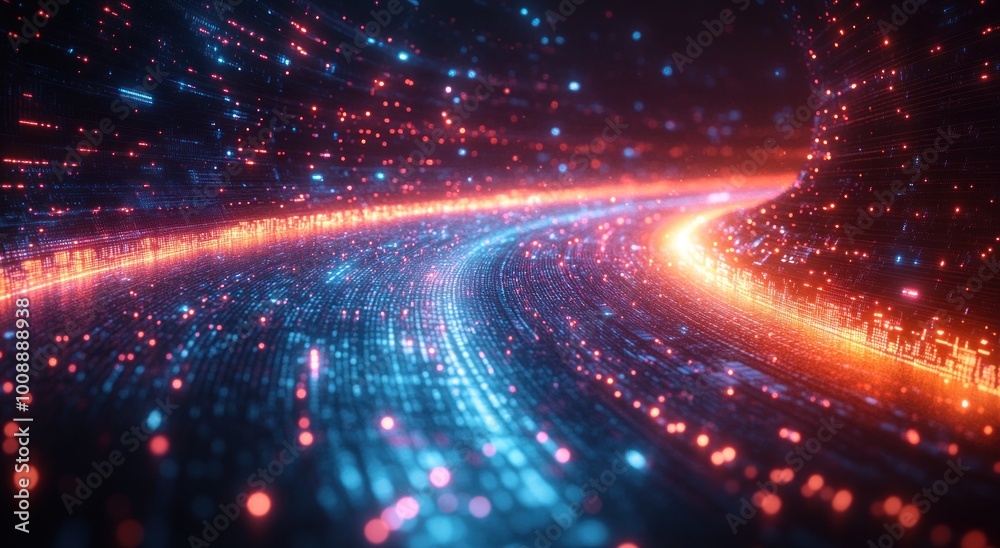 Abstract Digital Roadway in Neon Lights Abstract Digital Roadway in Neon Lights