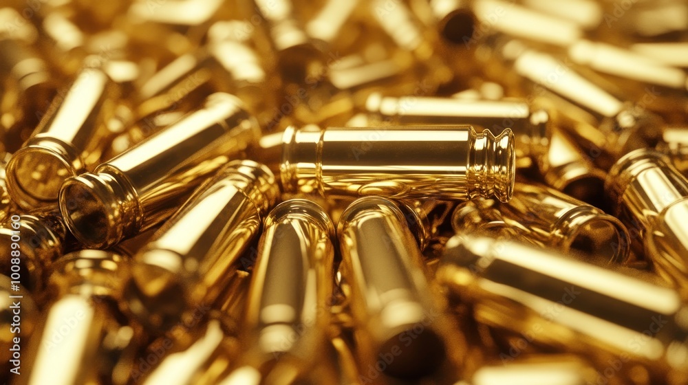 Naklejka premium A close-up view of shiny golden bullets scattered together.