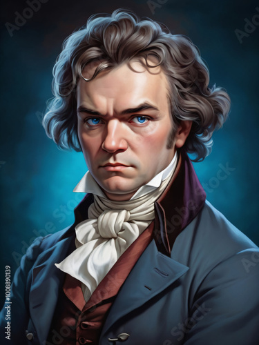 Beethoven’s portrait reflects his profound musical influence. 