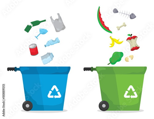 illustration of the concept of organic and inorganic waste, flat style vector illustration.