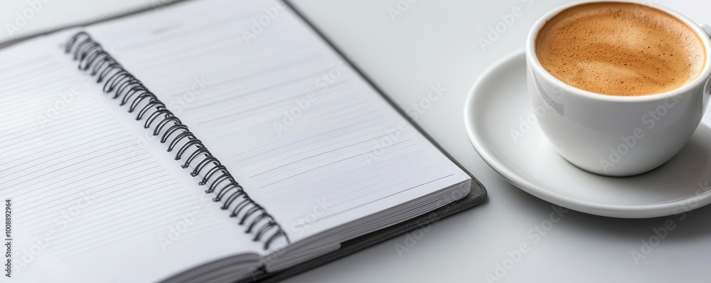 A cozy workspace featuring an open notebook and a steaming cup of coffee, perfect for capturing ideas and inspiration. A cozy workspace featuring an open notebook and a steaming cup of coffee, perfect for capturing ideas and inspiration.