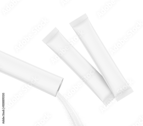 Stick pack pouring powder product, stick pack mockup. Vector illustration isolated on a white background. Ready for use in presentation, promo, advertising and more. EPS10.