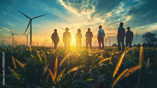 A group of investors discussing the potential for sustainable growth through investments in clean energy and ethical companies. photo