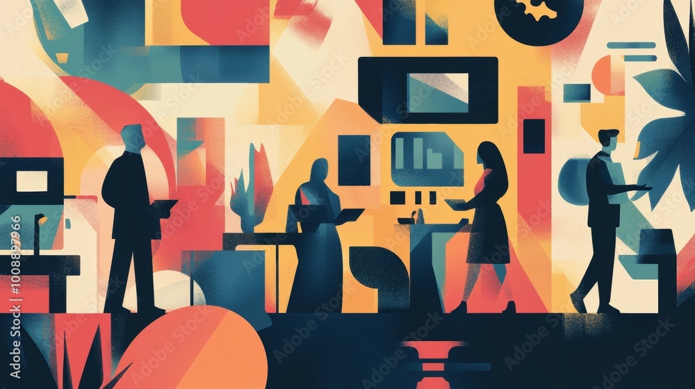 Obraz premium Abstract business office environment with geometric shapes.