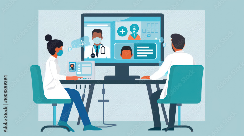 A healthcare business meeting focused on innovations in telemedicine, with professionals discussing digital healthcare tools and patient management systems. A healthcare business meeting focused on innovations in telemedicine, with professionals discussing digital healthcare tools and patient management systems.